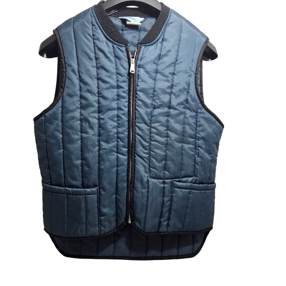 Sears Work Leisure Quilted Vest Men Large Blue Good Vintage Full Zip Nylon 14511